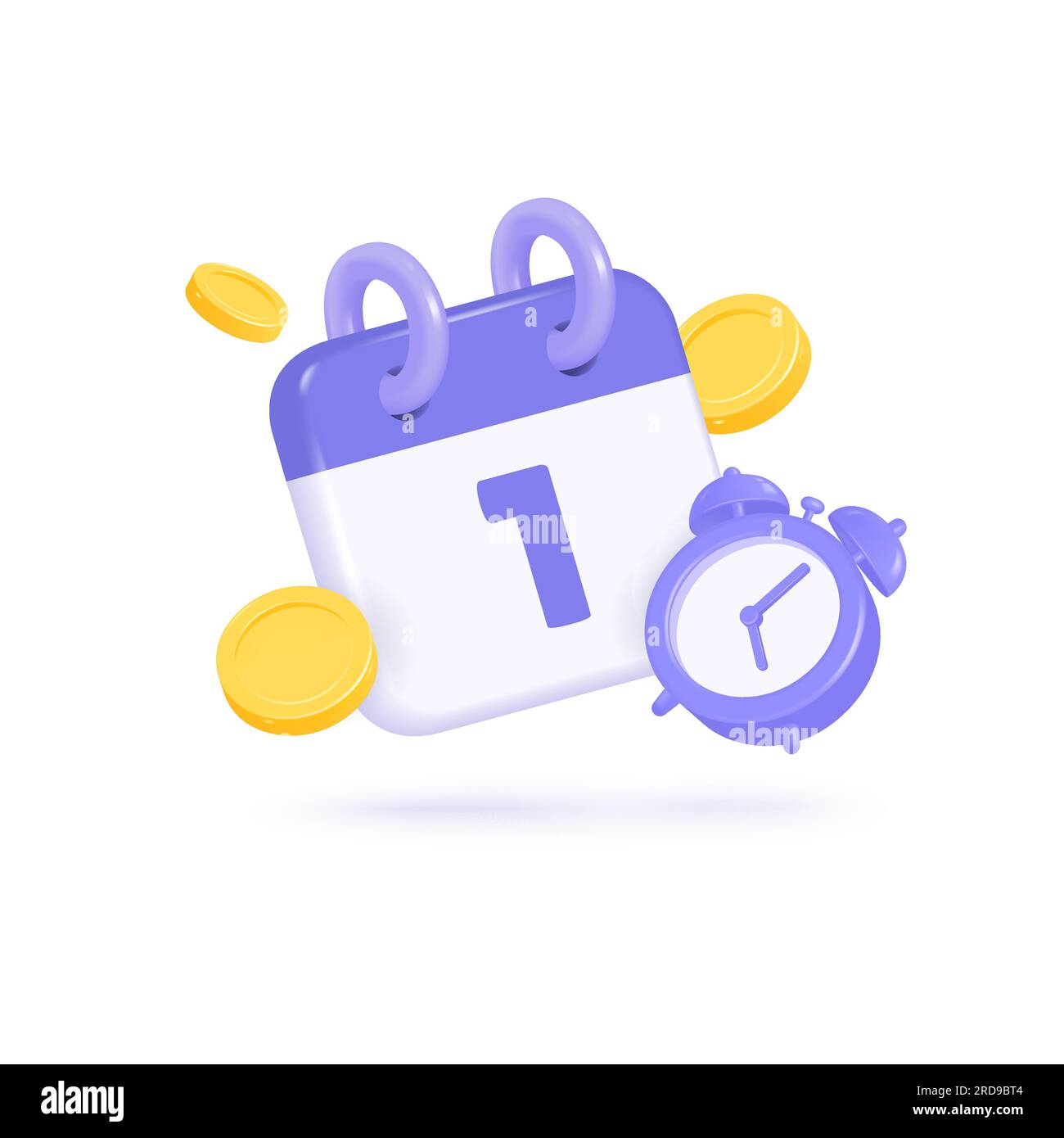calendrier 3d et réveil avec des pièces d'or autour. le concept de rappel du paiement en temps opportun des services. illustration vectorielle dans le style réaliste i Illustration de Vecteur