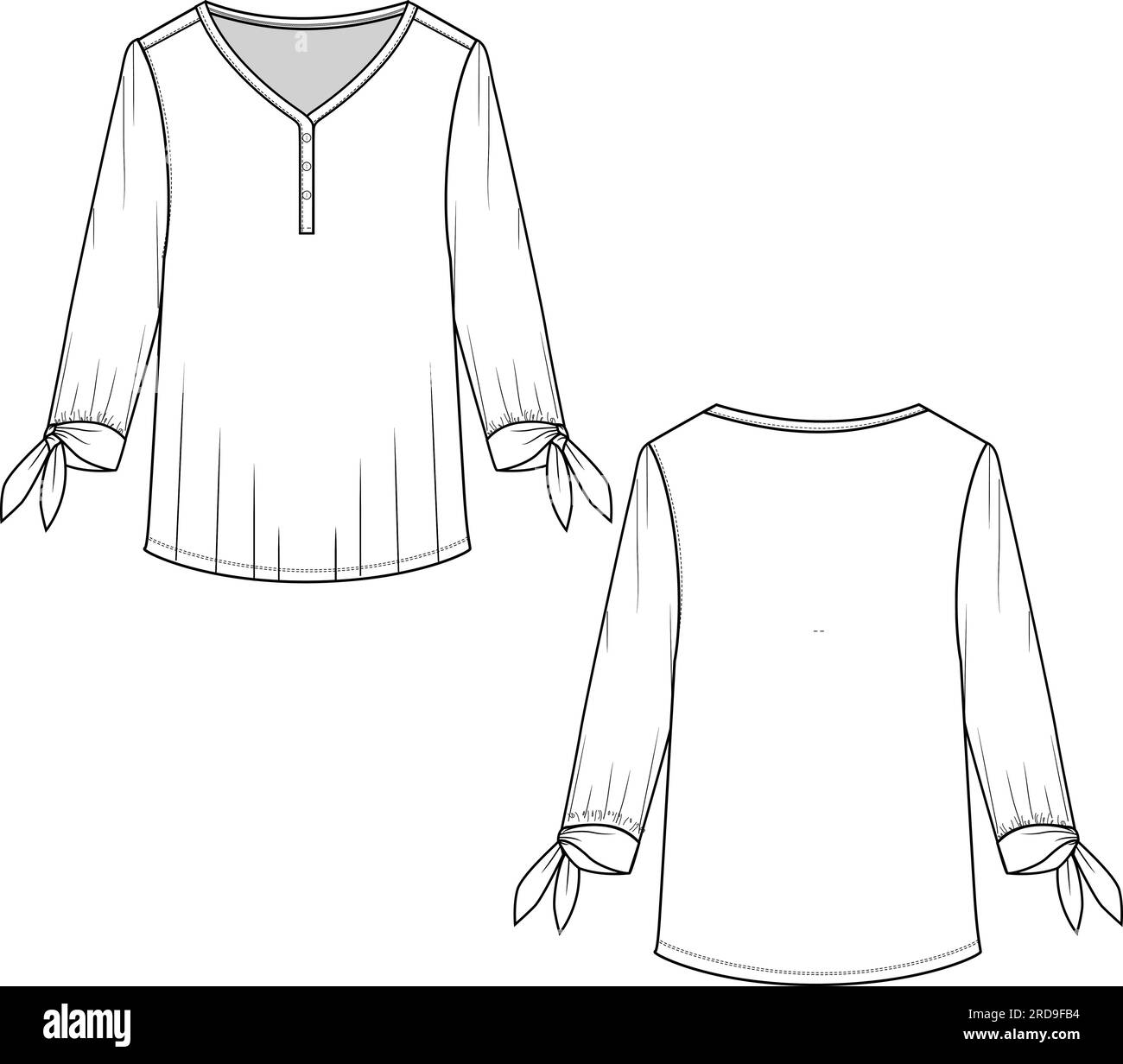 Femme Henley manches longues noeud top mode technique dessin plat dessin vecteur de conception Illustration de Vecteur