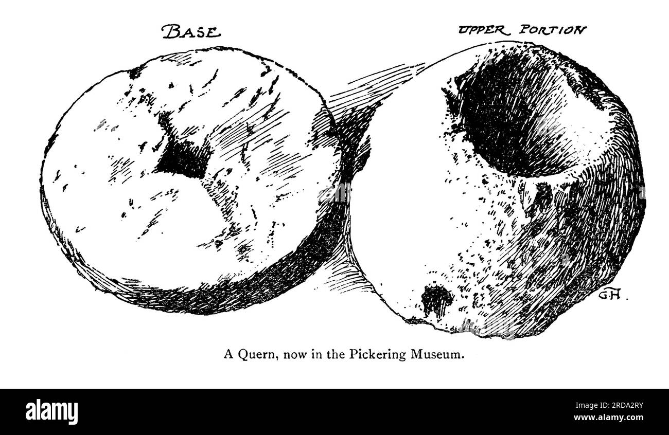 Un Quern - moulin à pierre du livre ' l'évolution d'une ville anglaise ; étant l'histoire de l'ancienne ville de Pickering dans le Yorkshire, des temps préhistoriques jusqu'à l'année de notre Seigneur Nineten Hundred & 5 ' par Gordon Home, Éditeur Londres, J.M. Dent & co. ; New York, E.P. Dutton & co. 1905 Banque D'Images