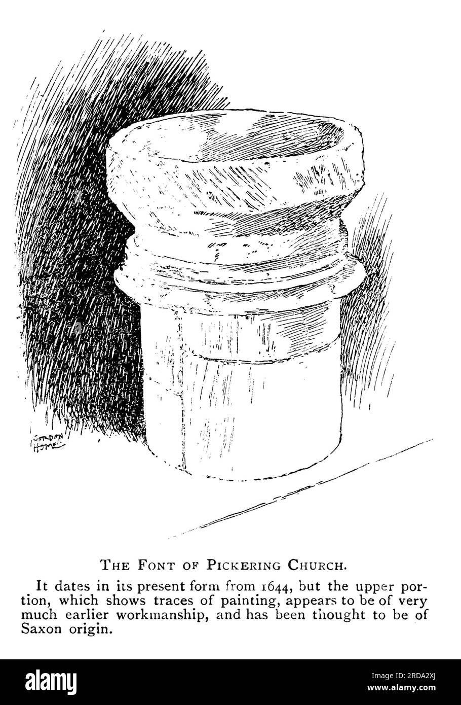 Font à l'église de Pickering du livre ' l'évolution d'une ville anglaise ; étant l'histoire de l'ancienne ville de Pickering dans le Yorkshire, des temps préhistoriques jusqu'à l'année de notre Seigneur Nineten Hundred & 5 ' par Gordon Home, Éditeur Londres, J.M. Dent & co. ; New York, E.P. Dutton & co. 1905 Banque D'Images