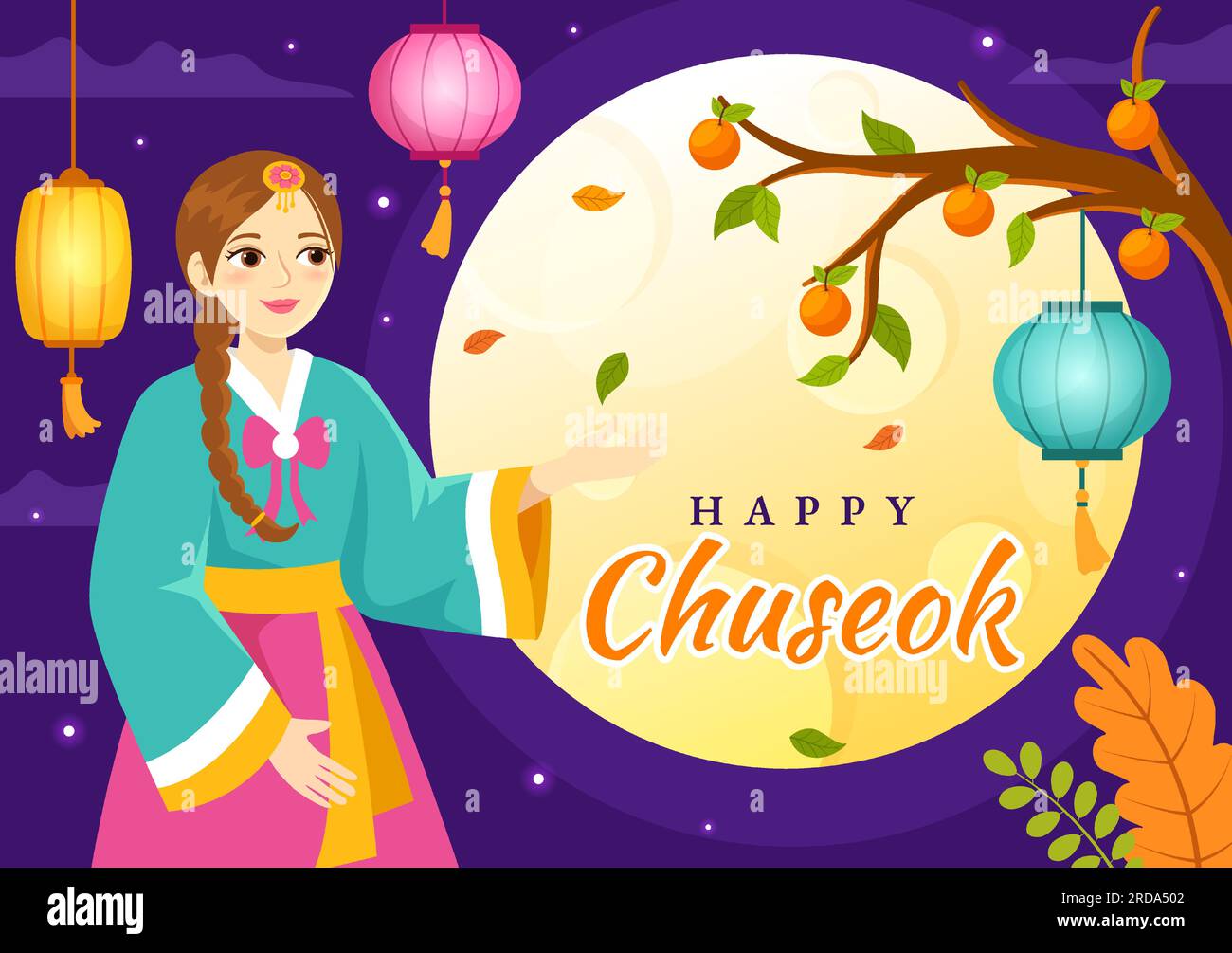 Happy Chuseok Day Vector Illustration de l'événement de Thanksgiving coréen avec le Festival de la récolte Célébrez sur la nuit d'automne modèles dessinés à la main Illustration de Vecteur
