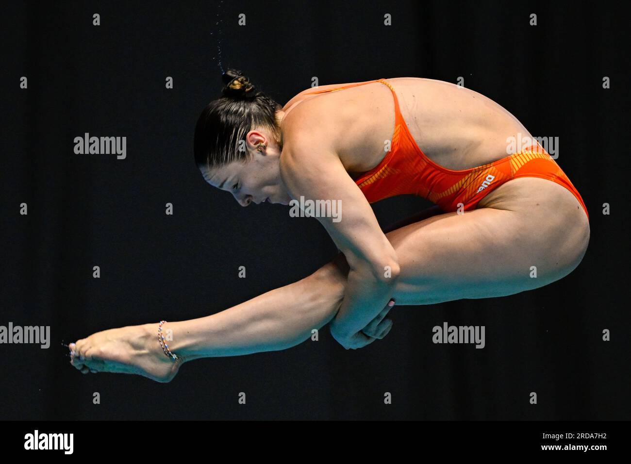Fukuoka, Japon. 20 juillet 2023. FUKUOKA, JAPON - JUILLET 20 : Céline van Duijn des pays-Bas participe au Springboard féminin 3m - préliminaire le jour 7 des Championnats du monde de natation de Fukuoka 2023 à la piscine préfectorale de Fukuoka le 20 juillet 2023 à Fukuoka, Japon (photo de Pablo Morano/BSR Agency) crédit : BSR Agency/Alamy Live News Banque D'Images