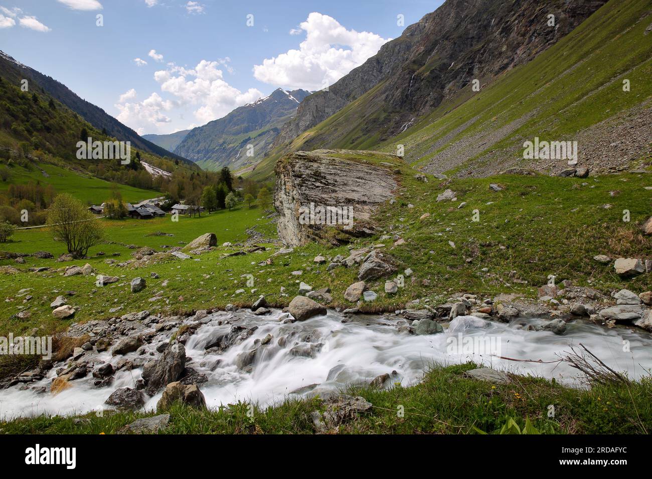 Vallée de Champagny le Haut, Parc National de la Vanoise, Alpes du Nord, Tarentaise, Savoie, France, avec le hameau Laisonnay d'en Bas Banque D'Images