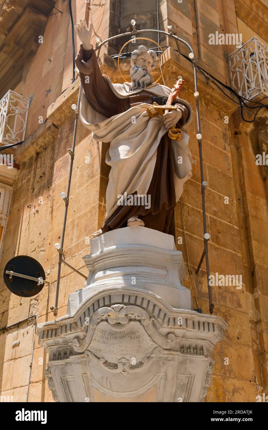 Statue d'angle de rue St Elias sanctuaire Valletta Malte Banque D'Images