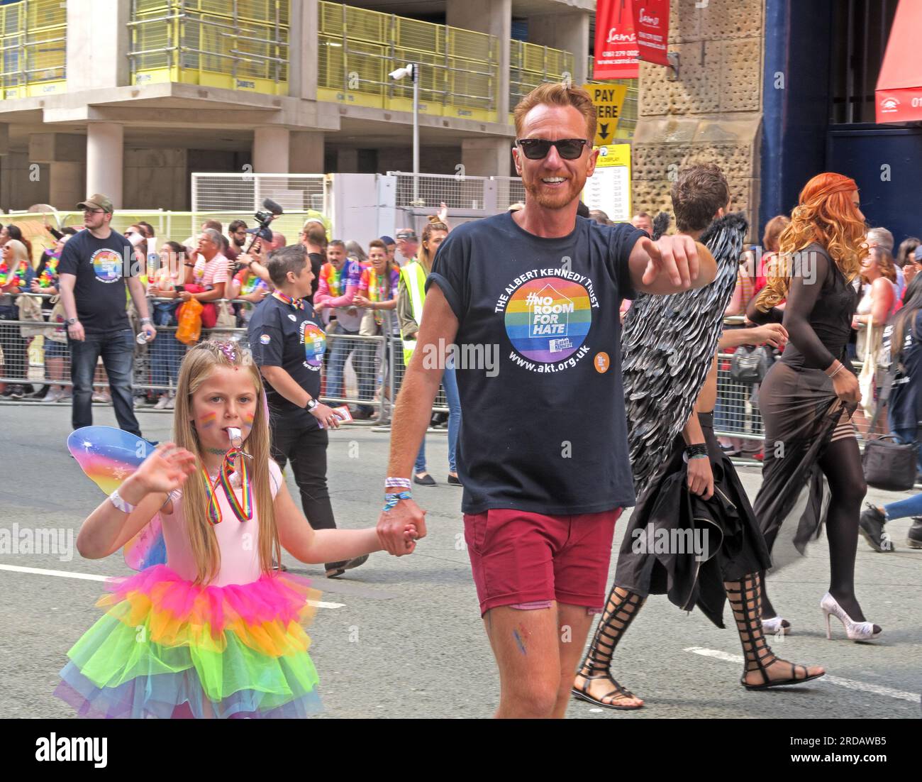 The Albert Kennedy Trust au Manchester Pride Festival parade, 36 Whitworth Street, Manchester, Angleterre, Royaume-Uni, M1 3NR Banque D'Images
