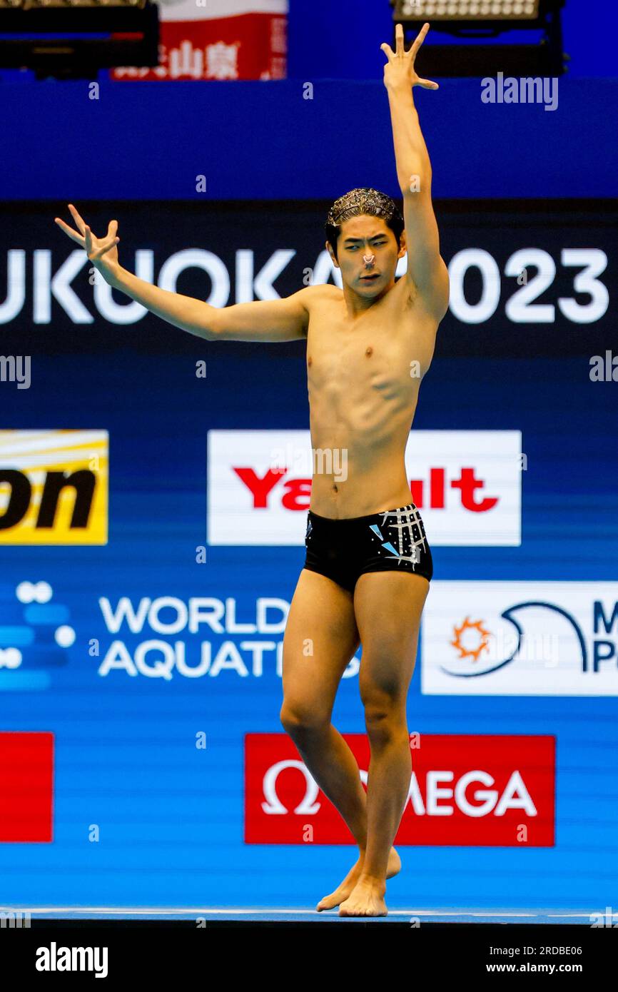 Fukuoka, Japon. 19 juillet 2023. Yotaro Sato du Japon participe à Men Solo Free - finale le jour 1 des Championnats du monde de natation de Fukuoka 2023 à la Marine Messe Fukuoka Hall A le 19 juillet 2023 à Fukuoka, Japon (photo Nikola Krstic/BSR Agency/Alamy Live News) crédit : BSR Agency/Alamy Live News Banque D'Images