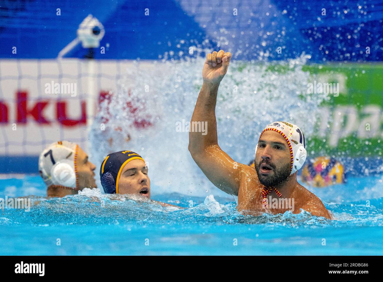 Fukuoka, Japon. 19 juillet 2023. FUKUOKA, JAPON - 19 JUILLET : Felipe Perrone Rocha d'Espagne lors du match de water-polo masculin entre l'Espagne et le Monténégro lors du jour 6 des Championnats du monde aquatiques de Fukuoka 2023 au Marine Messe Fukuoka Hall B le 19 juillet 2023 à Fukuoka, Japon (photo de Pablo Morano/BSR Agency) crédit : Agence BSR/Alamy Live News Banque D'Images