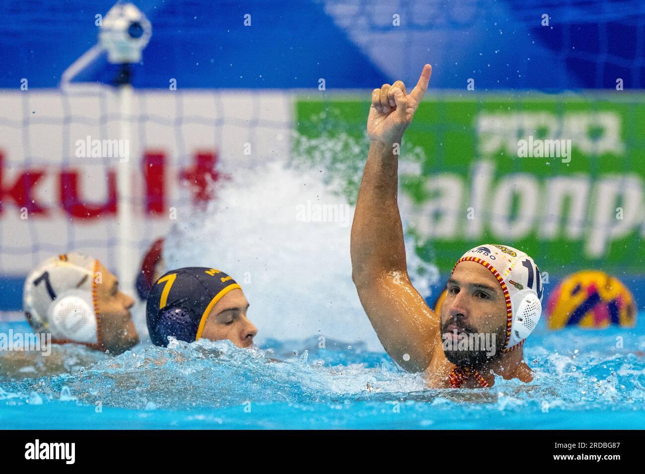 Fukuoka, Japon. 19 juillet 2023. FUKUOKA, JAPON - 19 JUILLET : Felipe Perrone Rocha d'Espagne lors du match de water-polo masculin entre l'Espagne et le Monténégro lors du jour 6 des Championnats du monde aquatiques de Fukuoka 2023 au Marine Messe Fukuoka Hall B le 19 juillet 2023 à Fukuoka, Japon (photo de Pablo Morano/BSR Agency) crédit : Agence BSR/Alamy Live News Banque D'Images