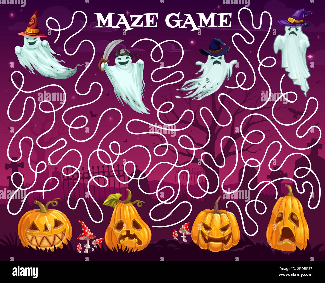 Labyrinthe Halloween labyrinthe fantômes de dessin animé et citrouilles ...
