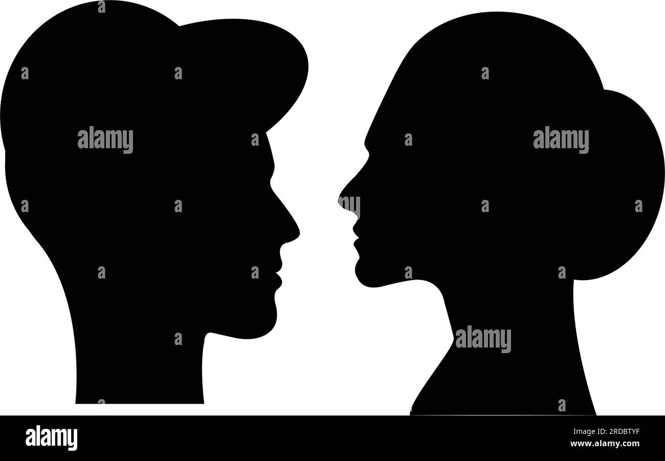 Icône de vecteur de silhouette de profil de visage masculin et féminin ...