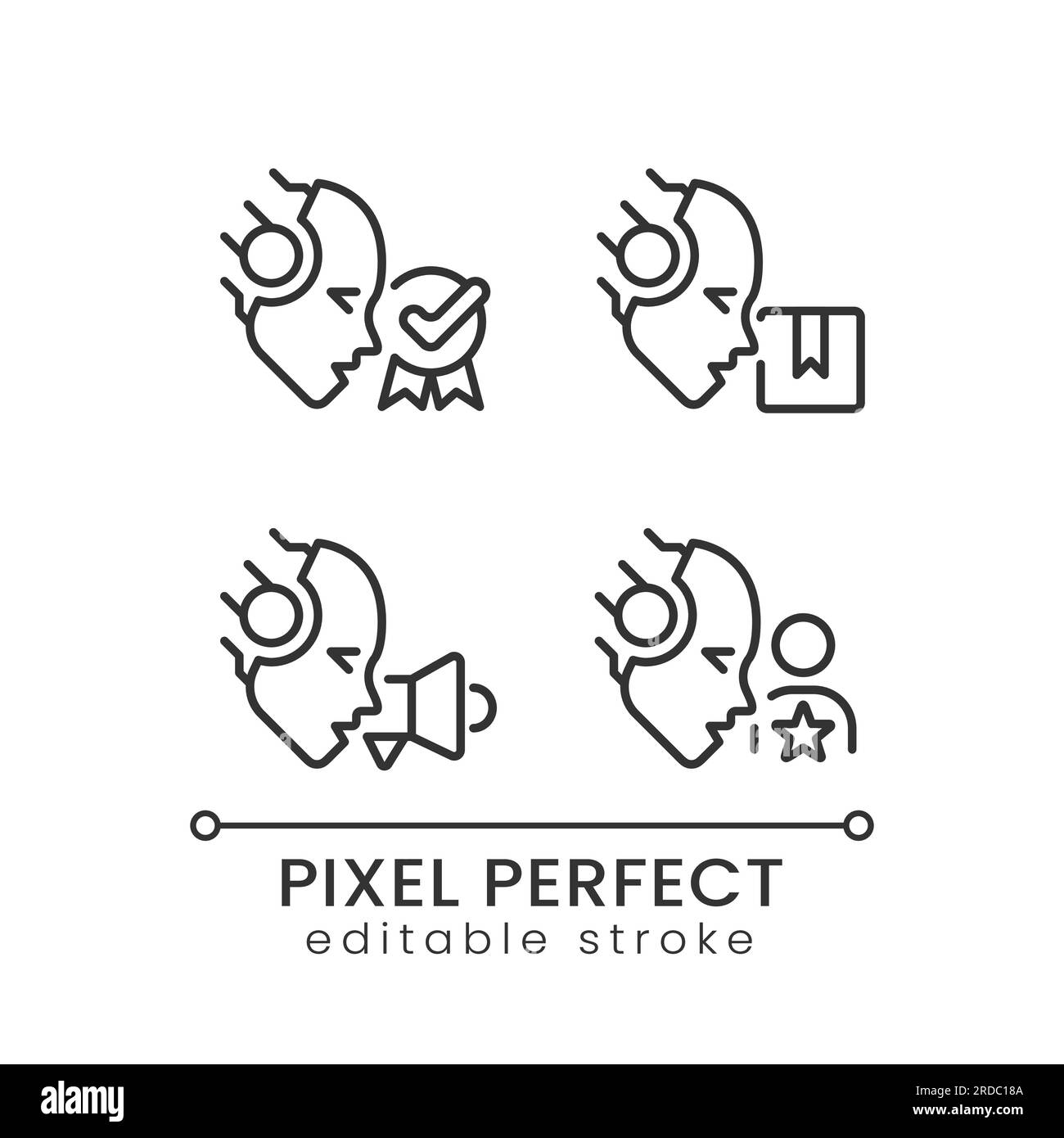 Intelligence artificielle dans un ensemble d'icônes linéaires parfait pour les pixels professionnels Illustration de Vecteur