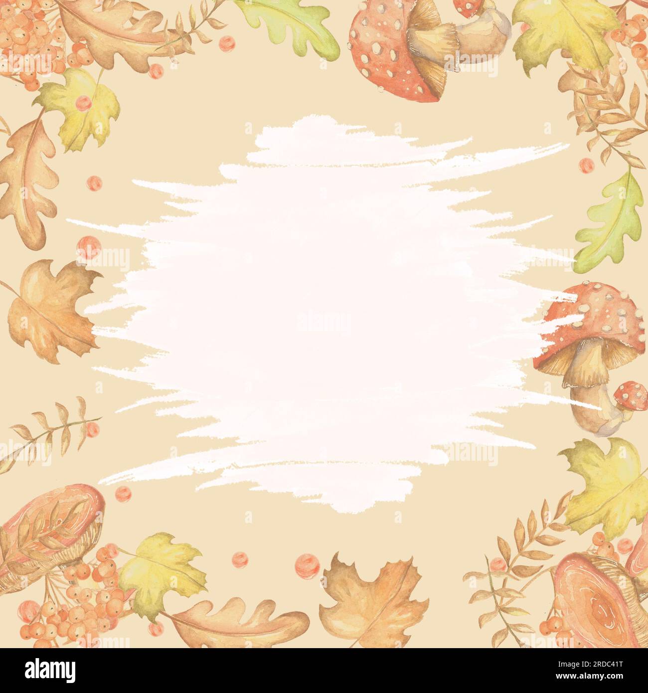 ensemble d'éléments aquarelle. Feuilles d'automne de frêne de montagne, érable, chêne. champignons vifs. Renards amusants et mignons. convient pour l'impression de cartes de vœux, inv Banque D'Images