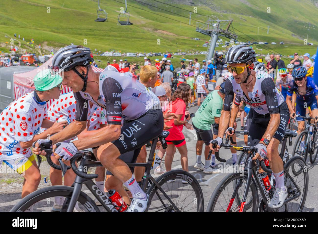 Col Du Tourmalet, France - Juillet 06 2023 : Emirates Team Climbig La ...