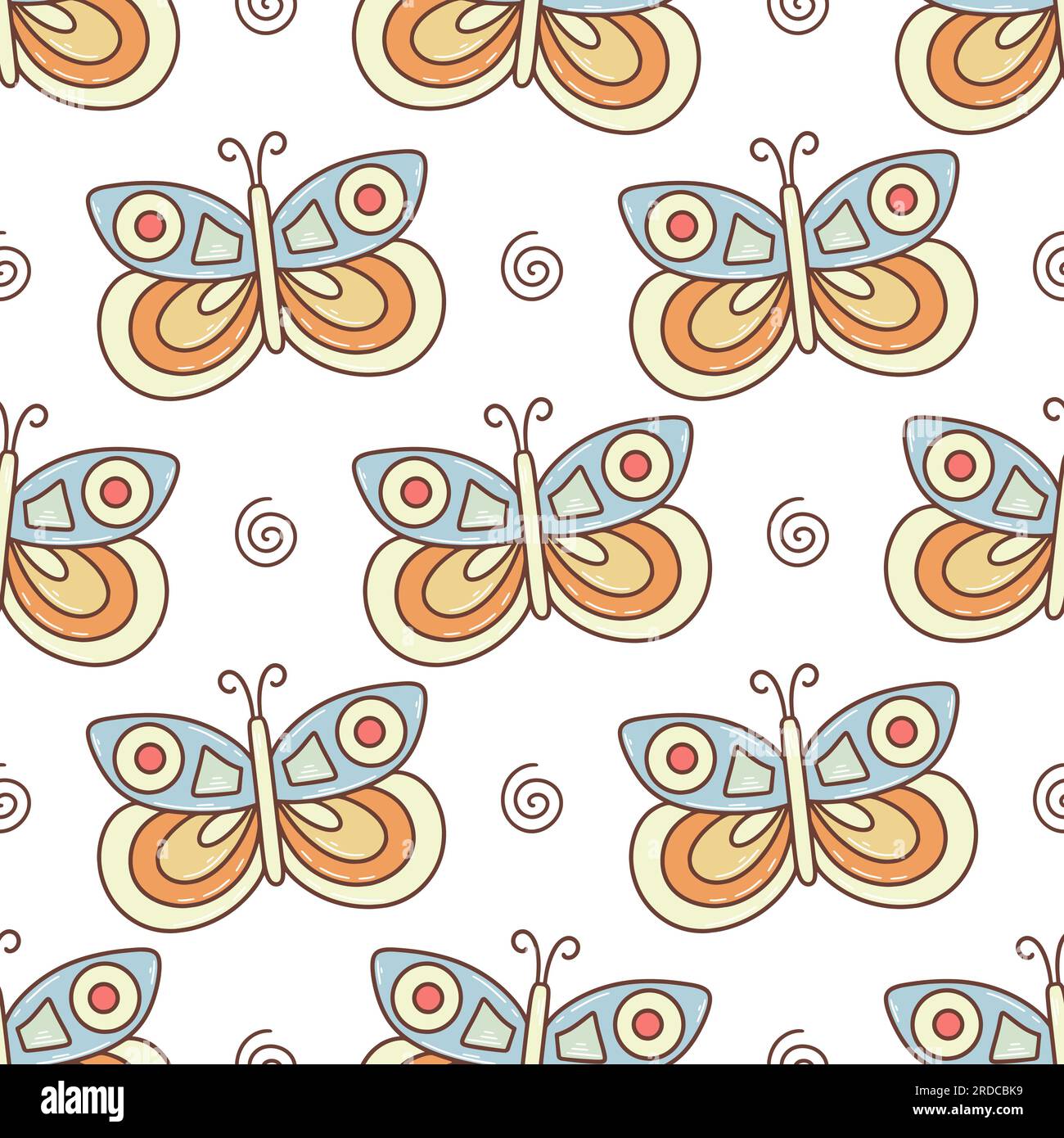 Joli fond de papillons. Motif sans couture de mites de bébé dessinées à la main. Imprimer pour les textiles pour enfants, papier peint, design, illustration vectorielle Illustration de Vecteur