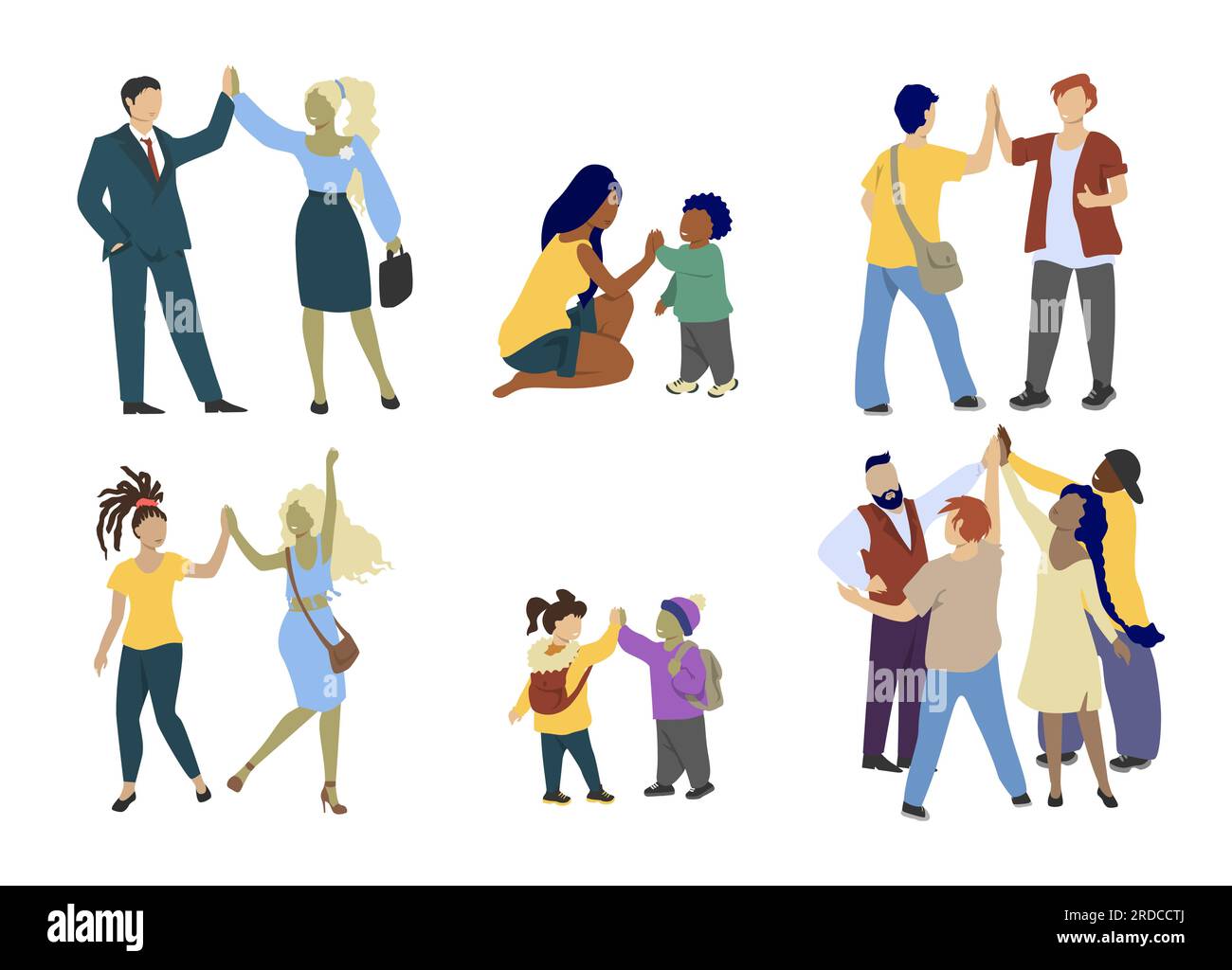 Les gens heureux donnant le geste élevé de cinq mains, illustration isolée plate de vecteur Illustration de Vecteur