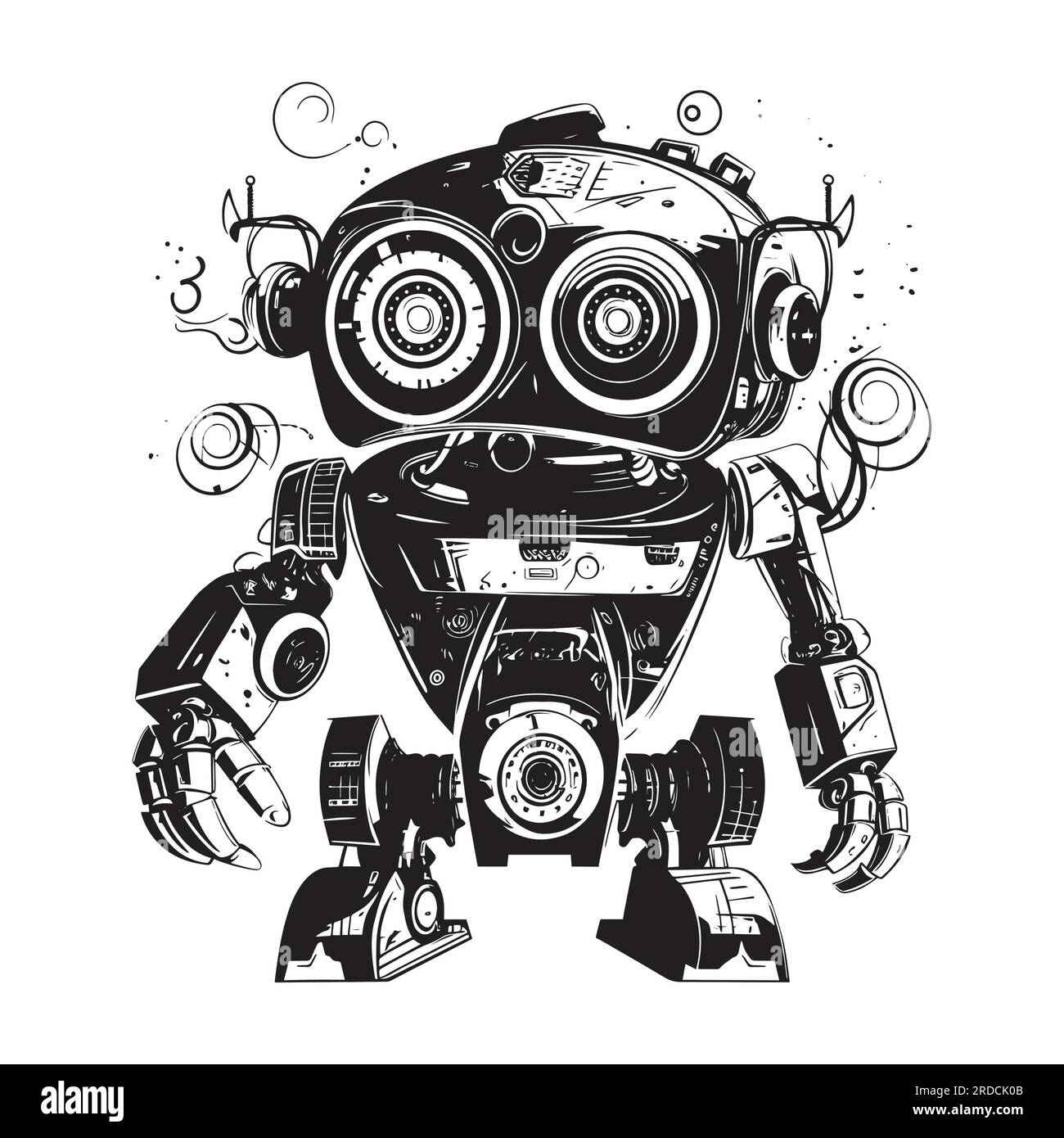 Robot mécanique en fer isolé sur un fond blanc. Dessin animé vectoriel Illustration de Vecteur