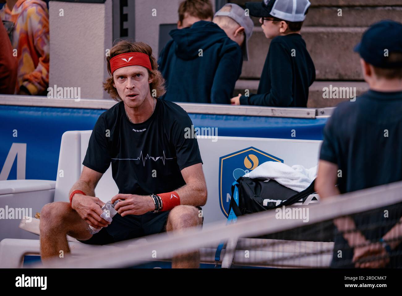 Båstad, Suède. 2023 07 20. Première confrontation entre Andreï Roublev ...