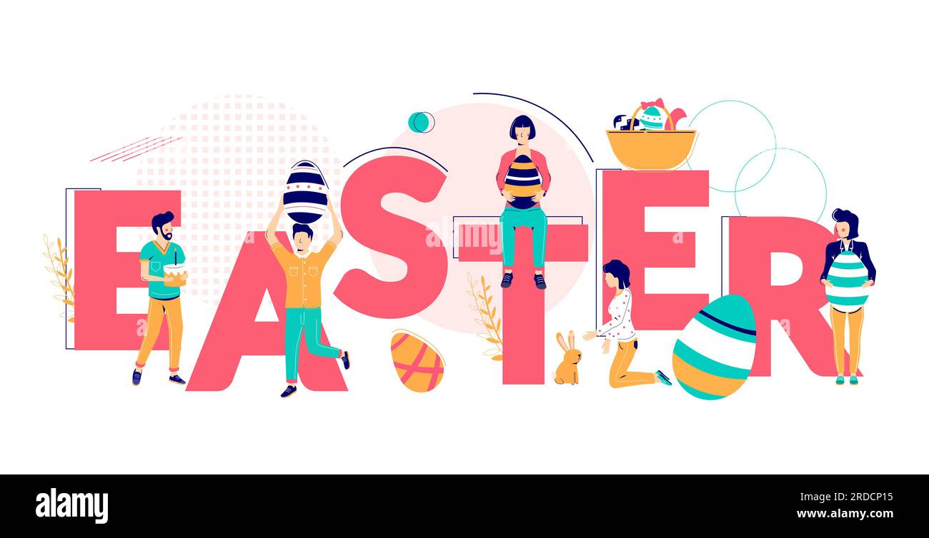 Modèle de bannière typographique Joyeuses Pâques, illustration plate vectorielle Illustration de Vecteur