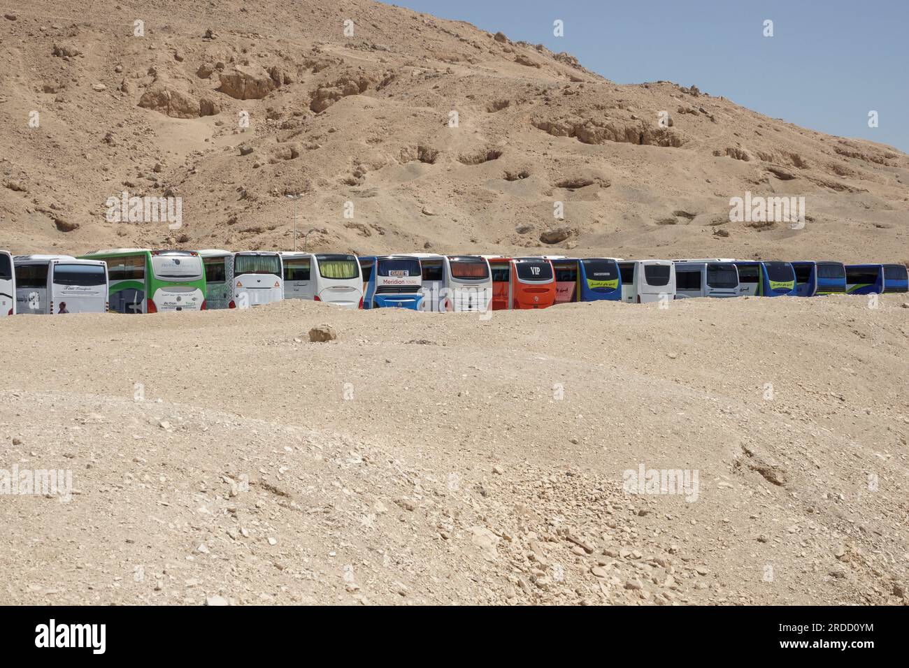 Une ligne d'autocars touristiques dans un parking en Cisjordanie, en Égypte Banque D'Images