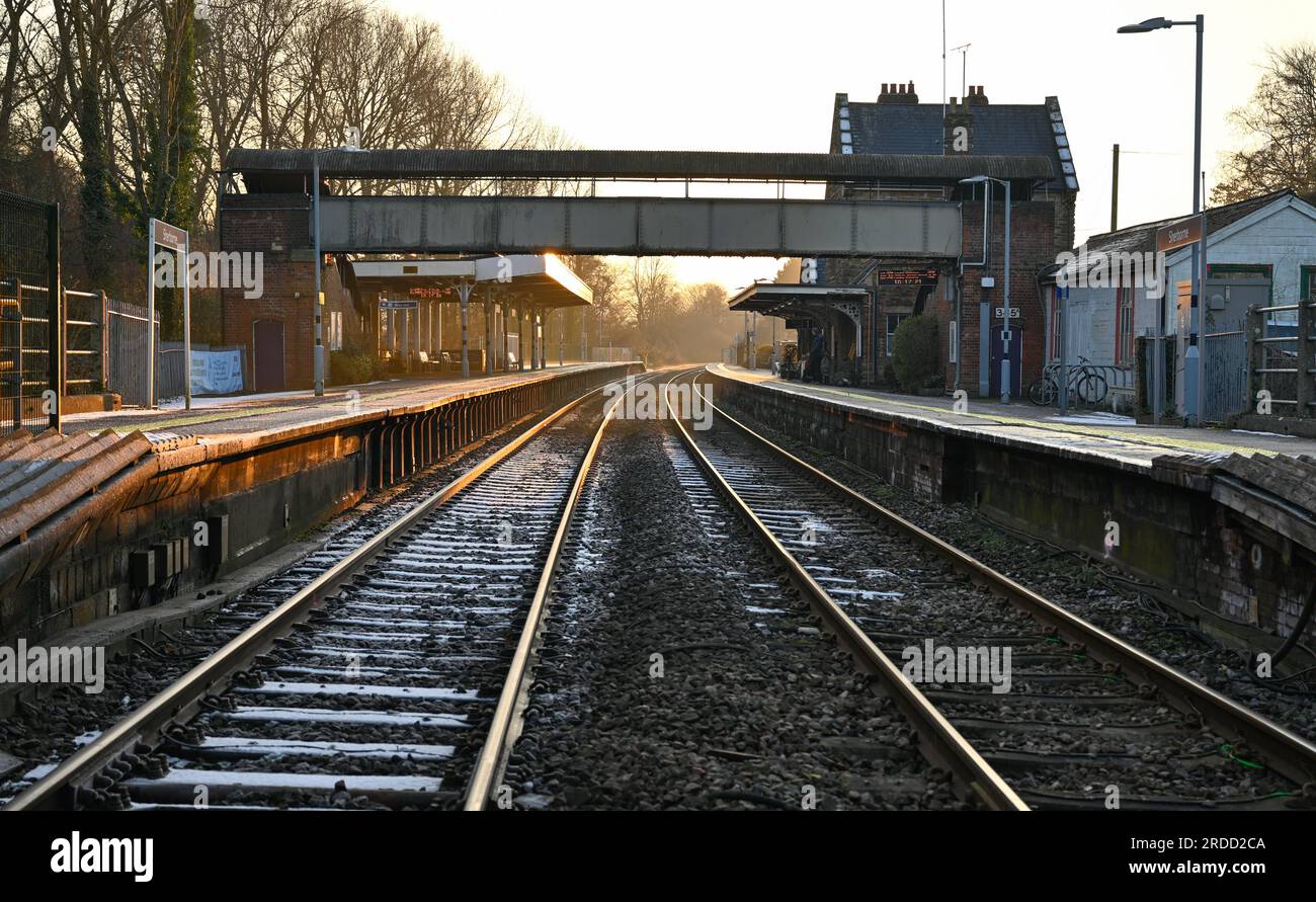 Gare de Sherborne Dorset, début de soirée en hiver Banque D'Images