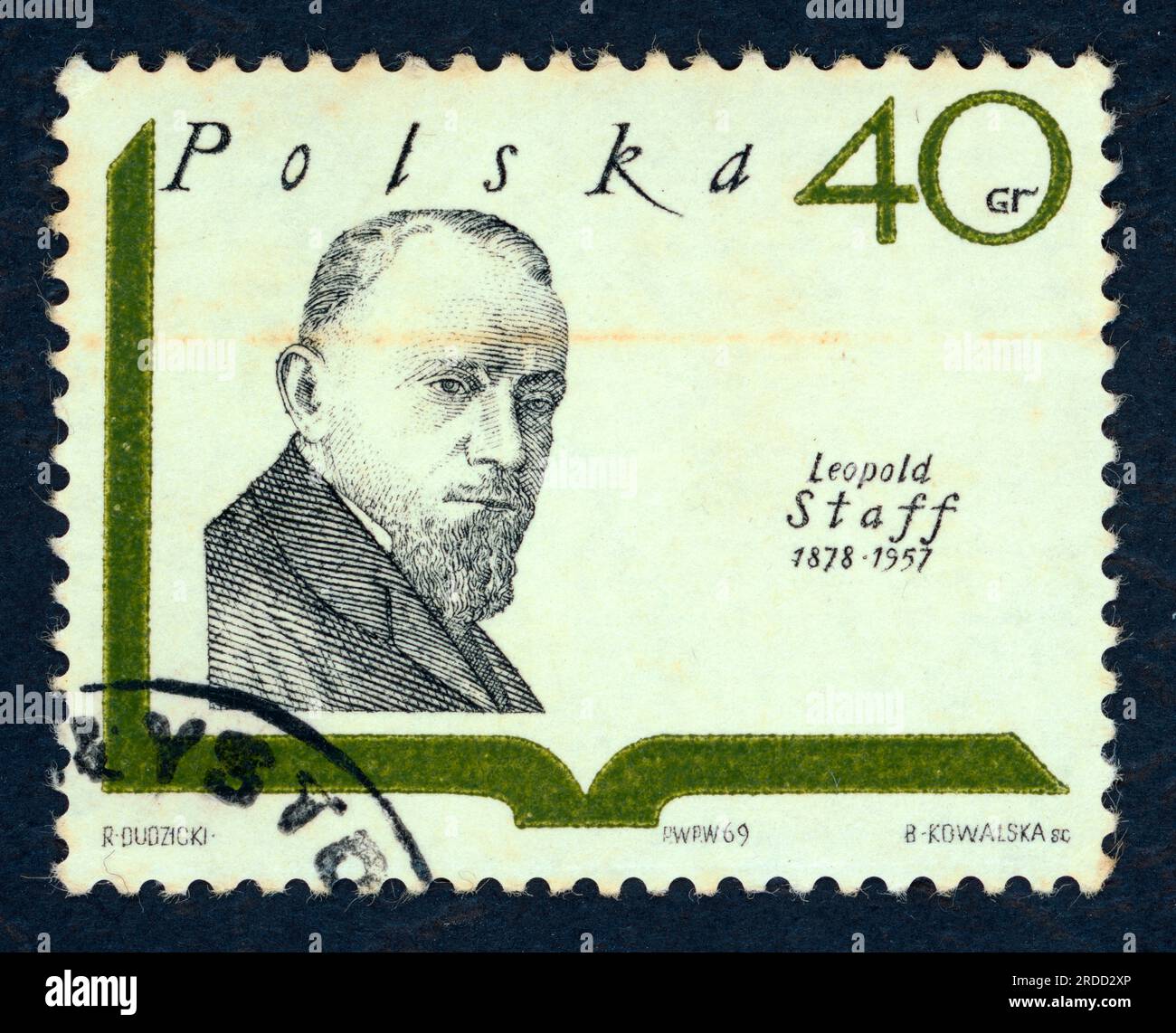 Leopold Henryk Staff (1878 – 1957), poète polonais. Timbre émis en Pologne en 1969. Banque D'Images