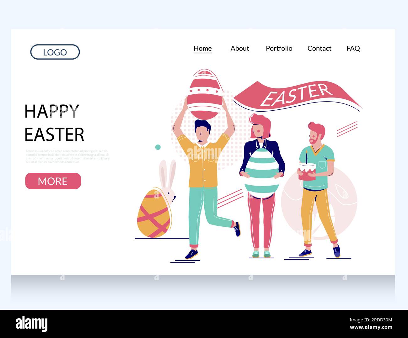 Modèle de conception de page d'atterrissage de site Web vectoriel de joyeuse Pâques Illustration de Vecteur