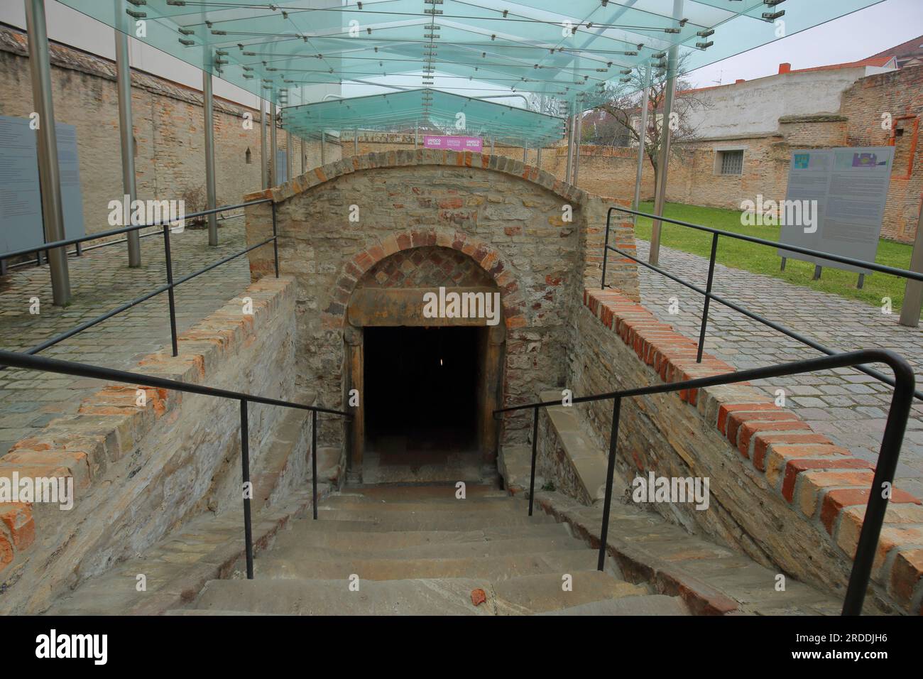 Entrée au Mikveh - bain rituel juif, UNESCO Judenhof, Shum, Speyer, Rhénanie-Palatinat, Allemagne Banque D'Images