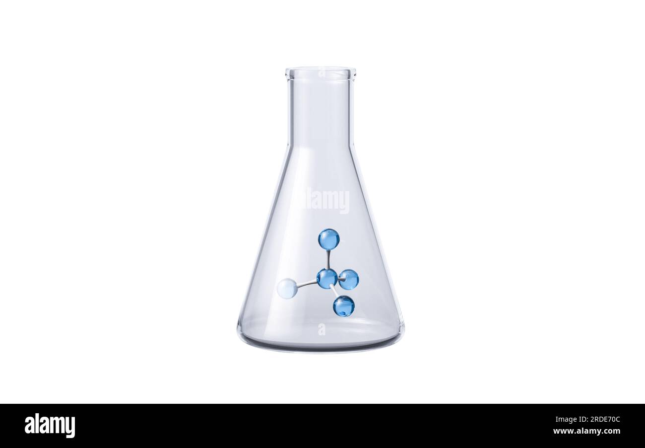 Verrerie chimique et molécule, rendu 3D. Dessin numérique. Banque D'Images