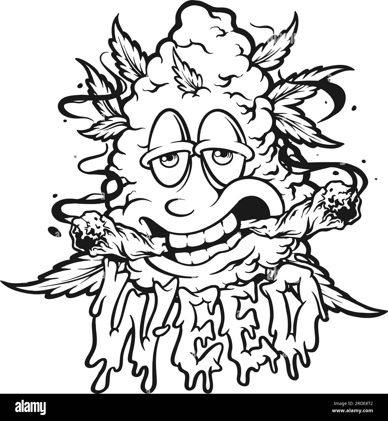 Grinning vert drôle herbe bourgeon monstre silhouette illustrations vectorielles pour votre logo de travail, t-shirt de marchandise, autocollants et dessins d'étiquettes, affiche, Illustration de Vecteur