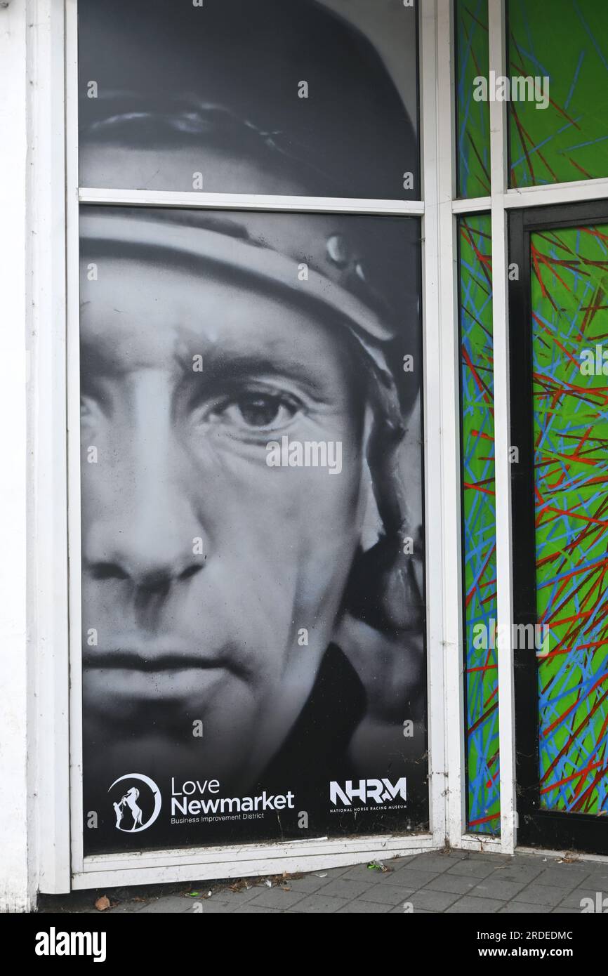 publicité en vitrine, newmarket, suffolk Banque D'Images