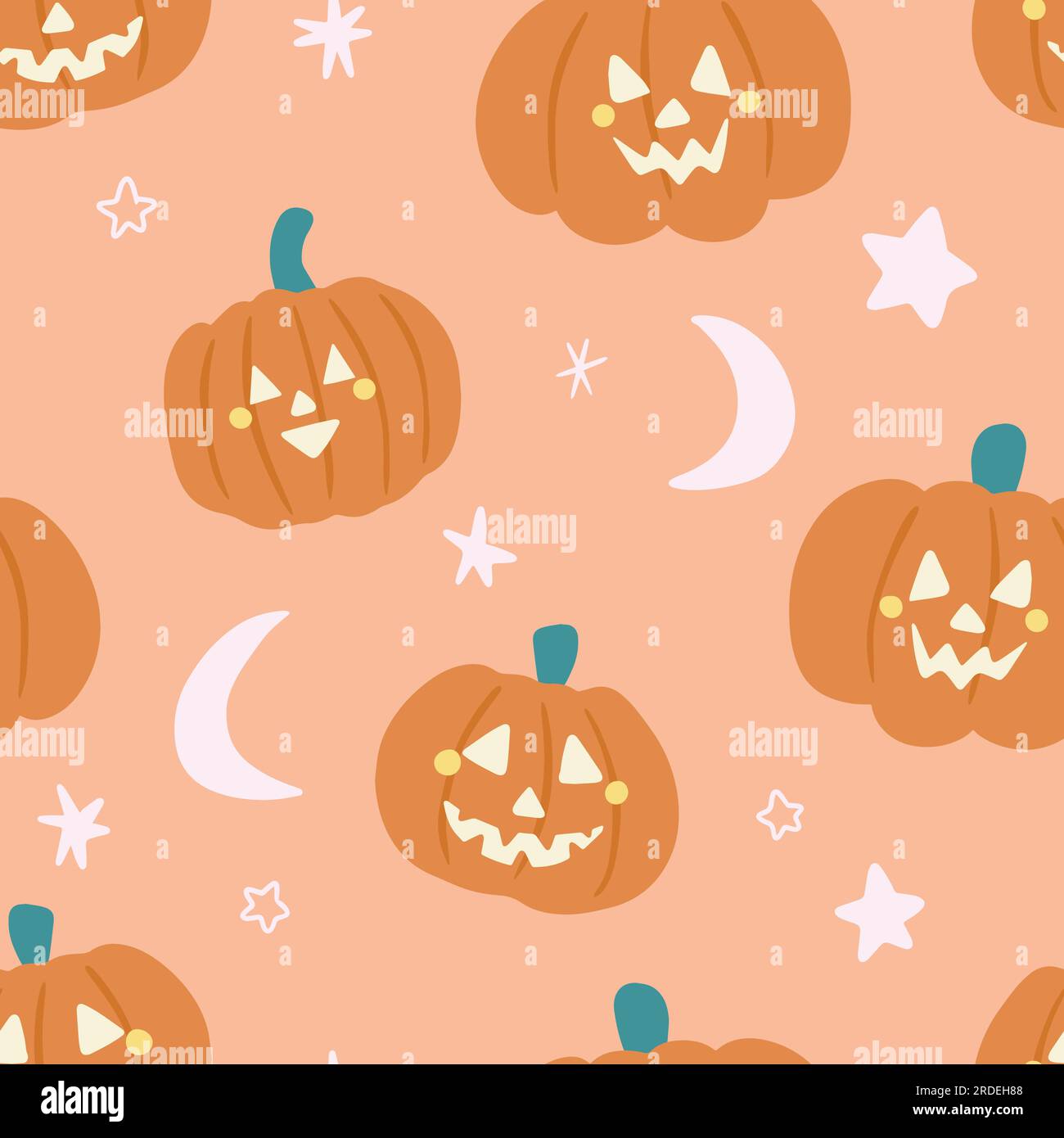Mignon motif citrouille pastel avec Lune et étoiles Illustration de Vecteur