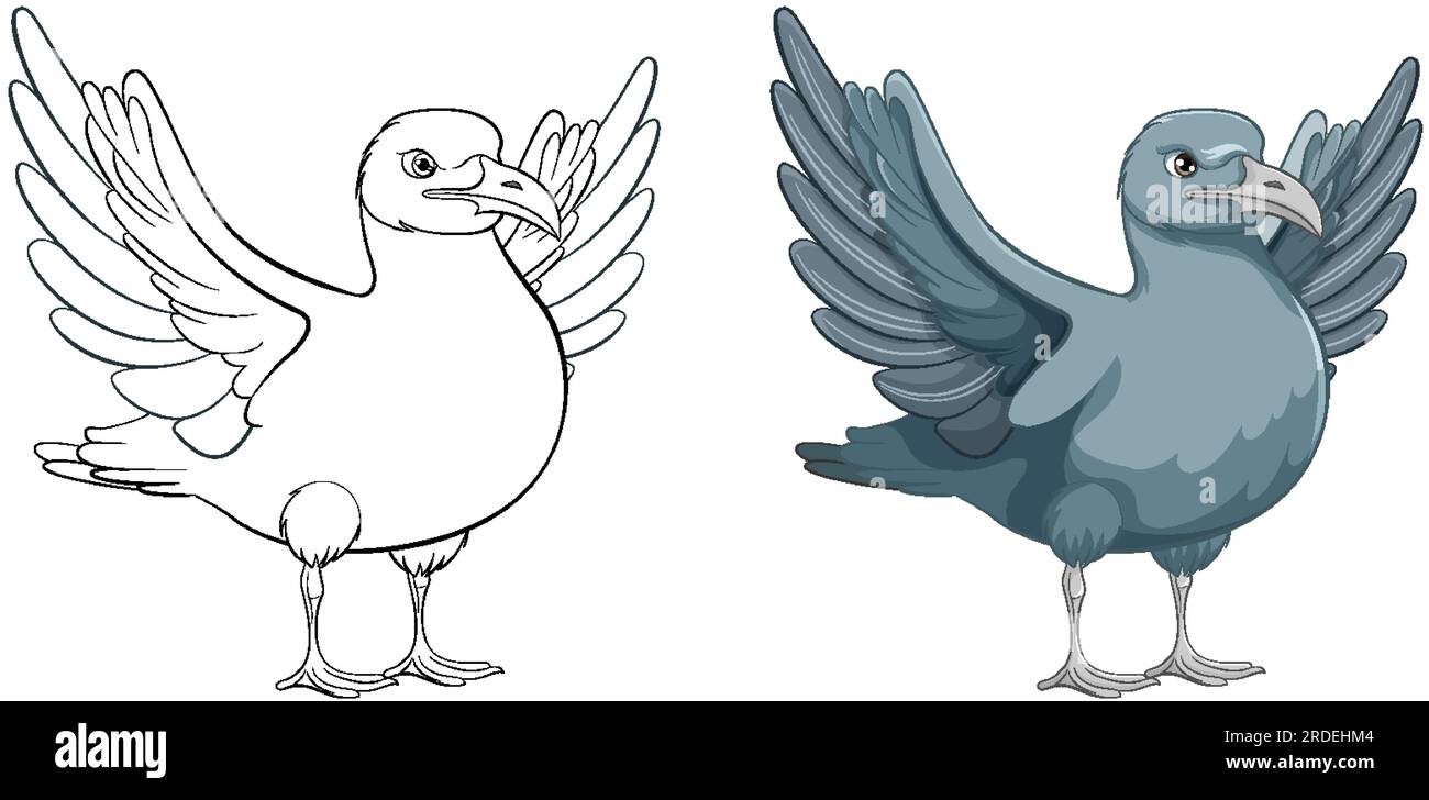 Une illustration de dessin animé d'un oiseau debout avec ses ailes ouvertes, prêt à voler Illustration de Vecteur