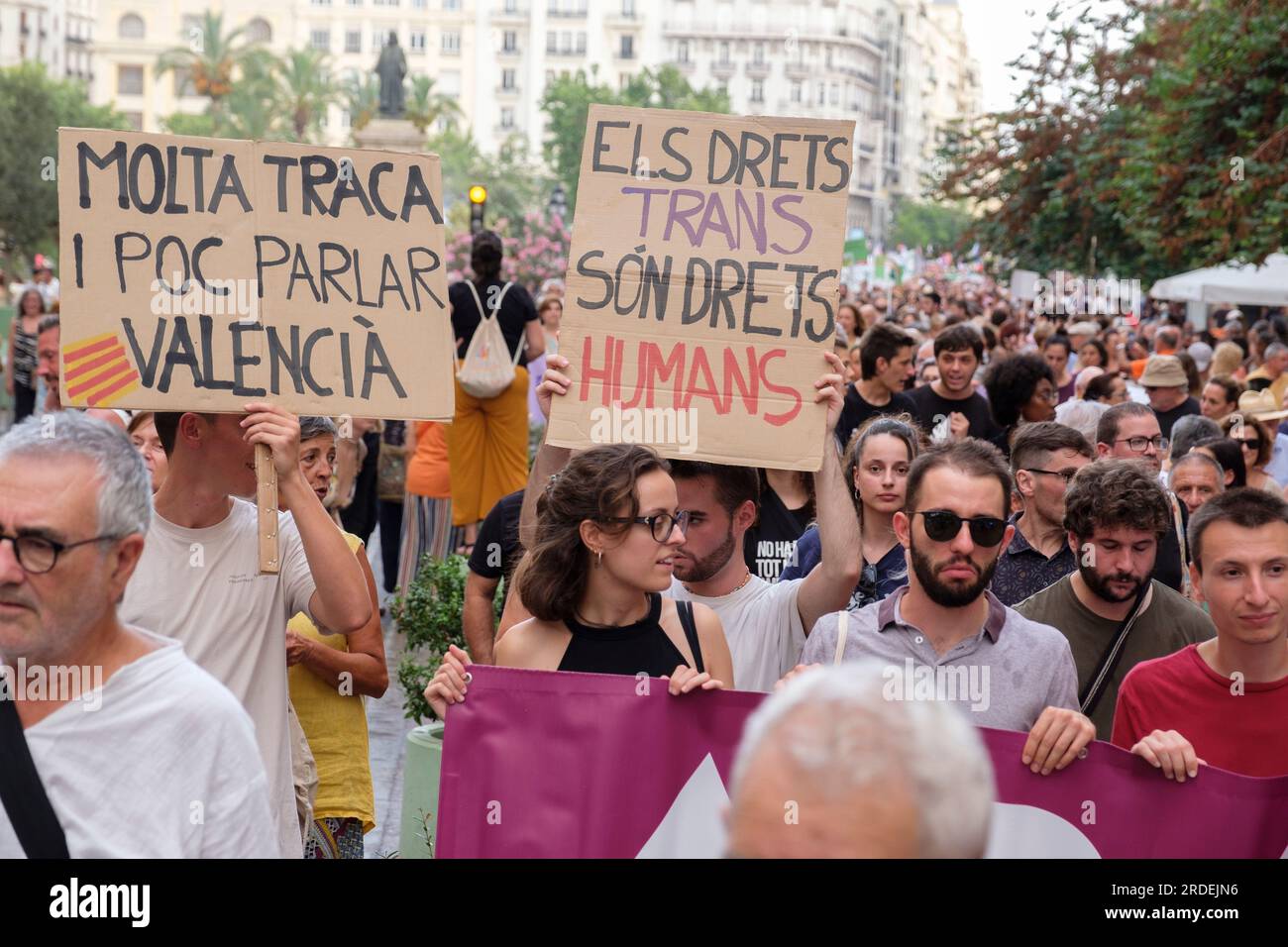 Valencia, Espagne. 20 juillet 2023. Pels nostres drets, ni un pas enrere  (pour nos droits, pas un pas en arrière) démonstration. Valencia, 20  juillet 2023. Espagne. Promu par la coordinadora feminista de