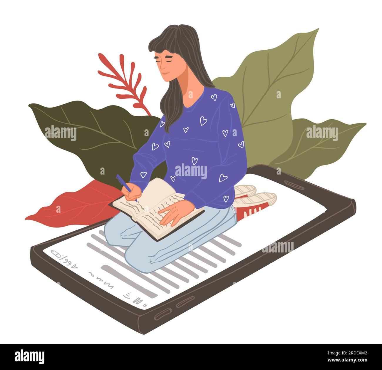 Rédaction et éducation, femme avec bloc-notes Illustration de Vecteur
