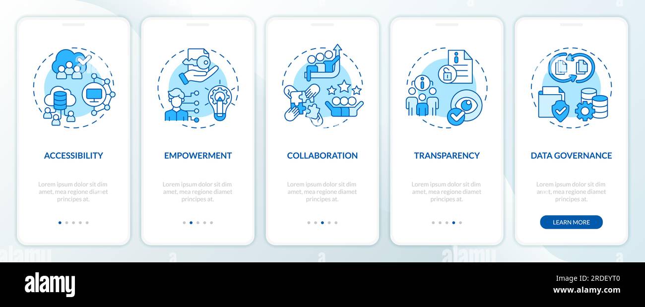 Concept de démocratisation des données avec icônes bleues en trait fin Illustration de Vecteur