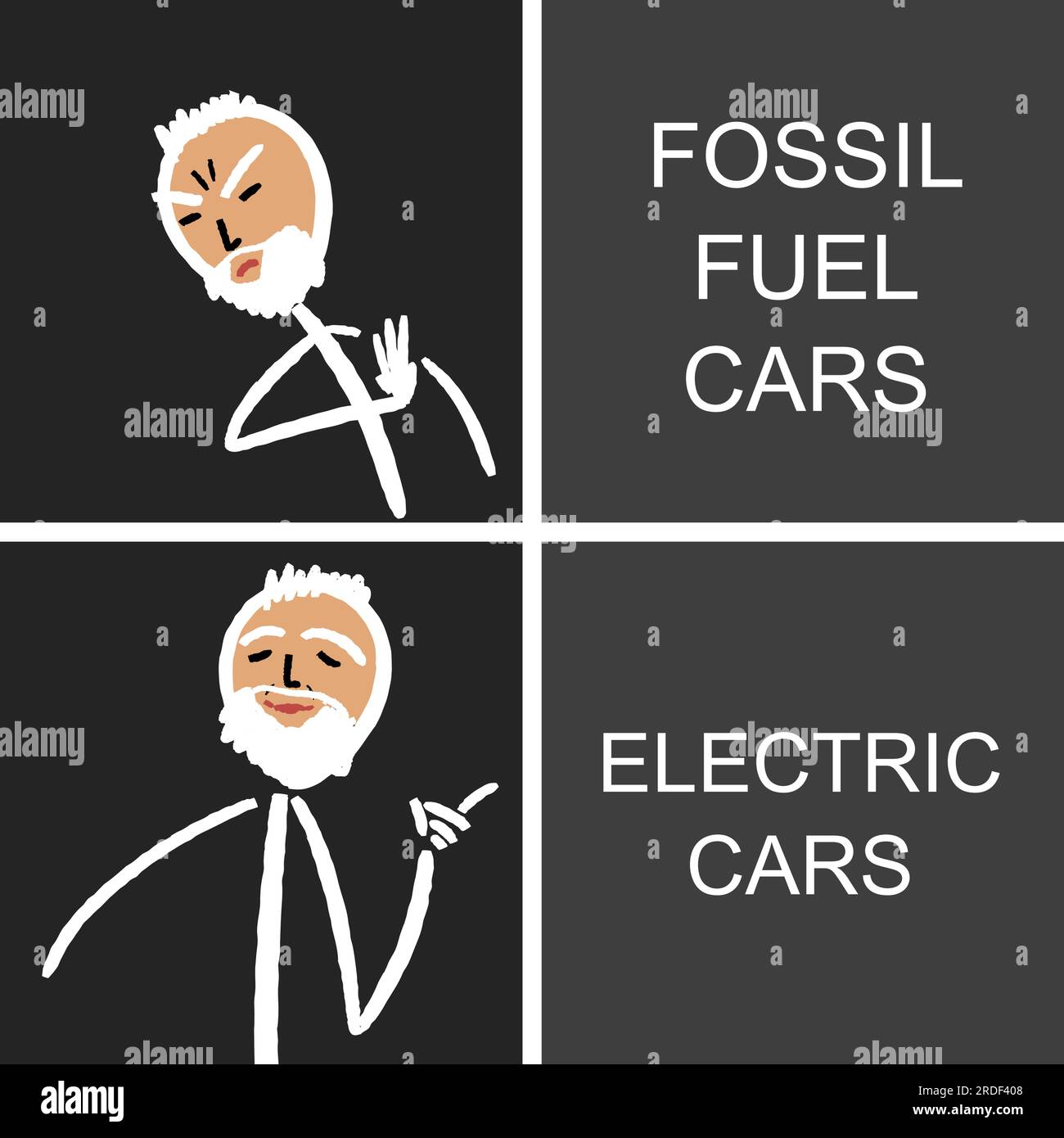 Combustibles fossiles vs voitures électriques meme. Meme drôle pour le partage de médias sociaux. Illustration de Vecteur