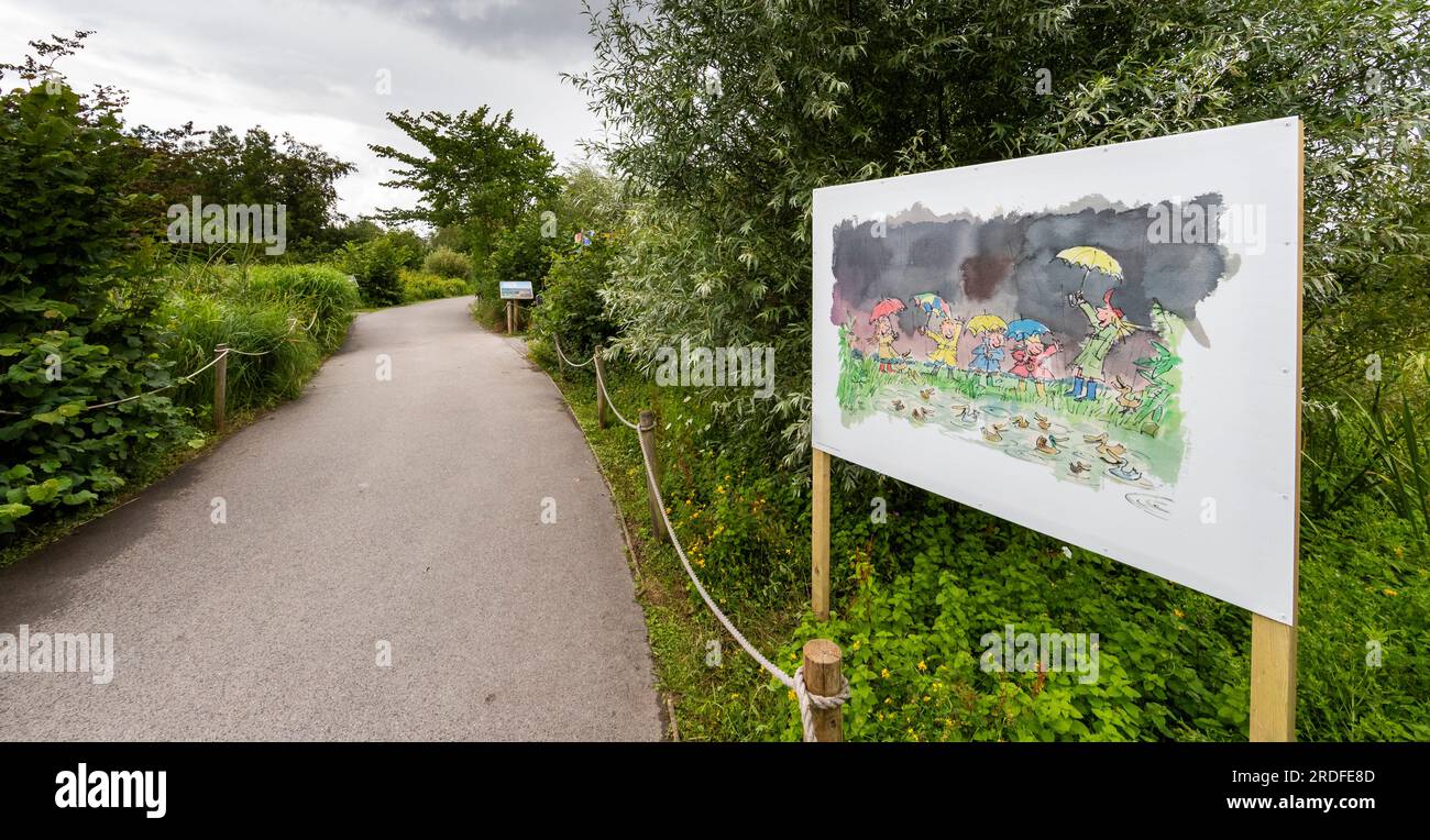 Exposition Quentin Blake 'Drawn to Water' à WWT Slimbridge. Banque D'Images