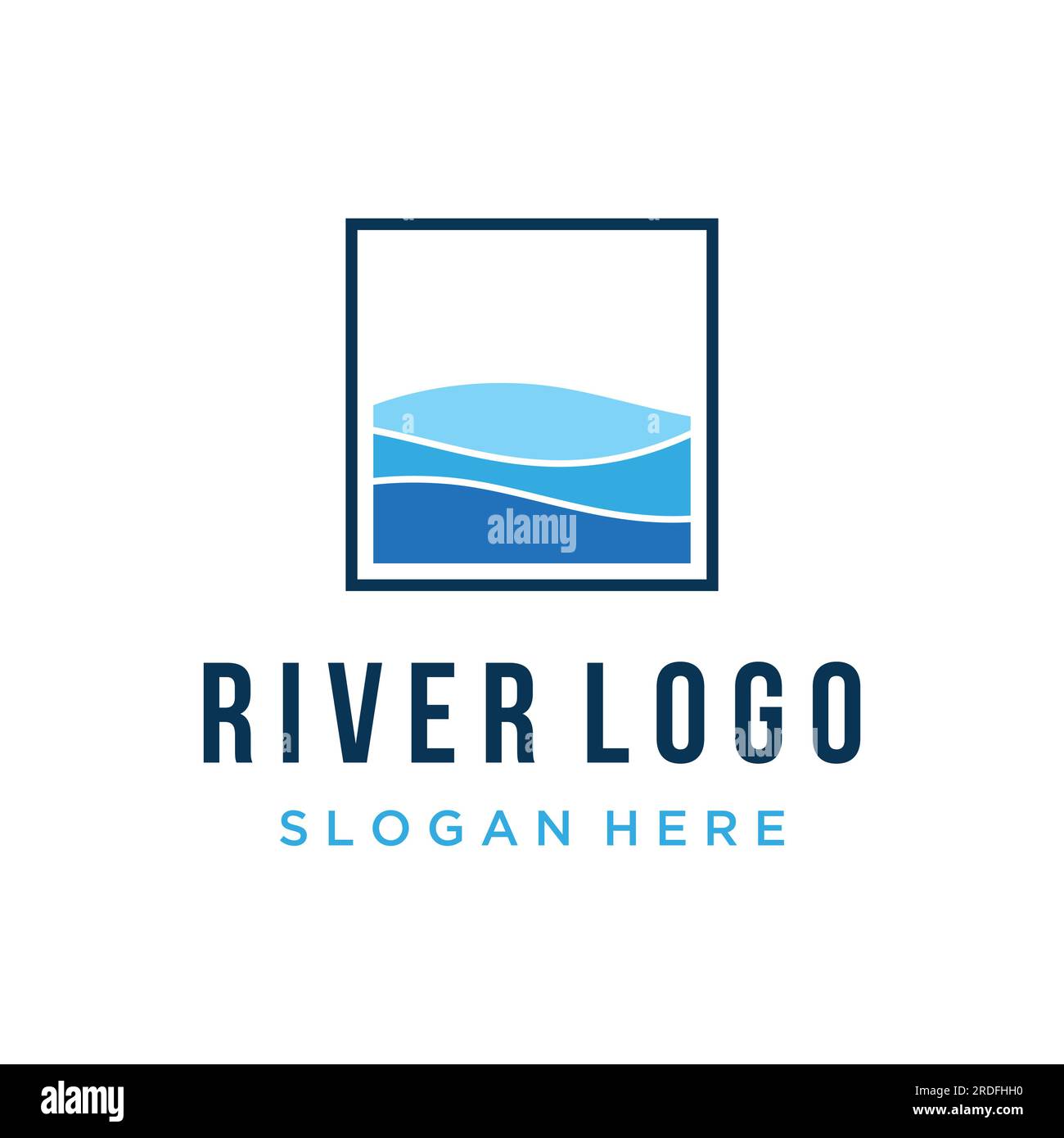 Logos de rivières, ruisseaux, berges et ruisseaux. Logo de rivière avec combinaison de montagnes et de terres agricoles avec conception de concept vectoriel. Illustration de Vecteur