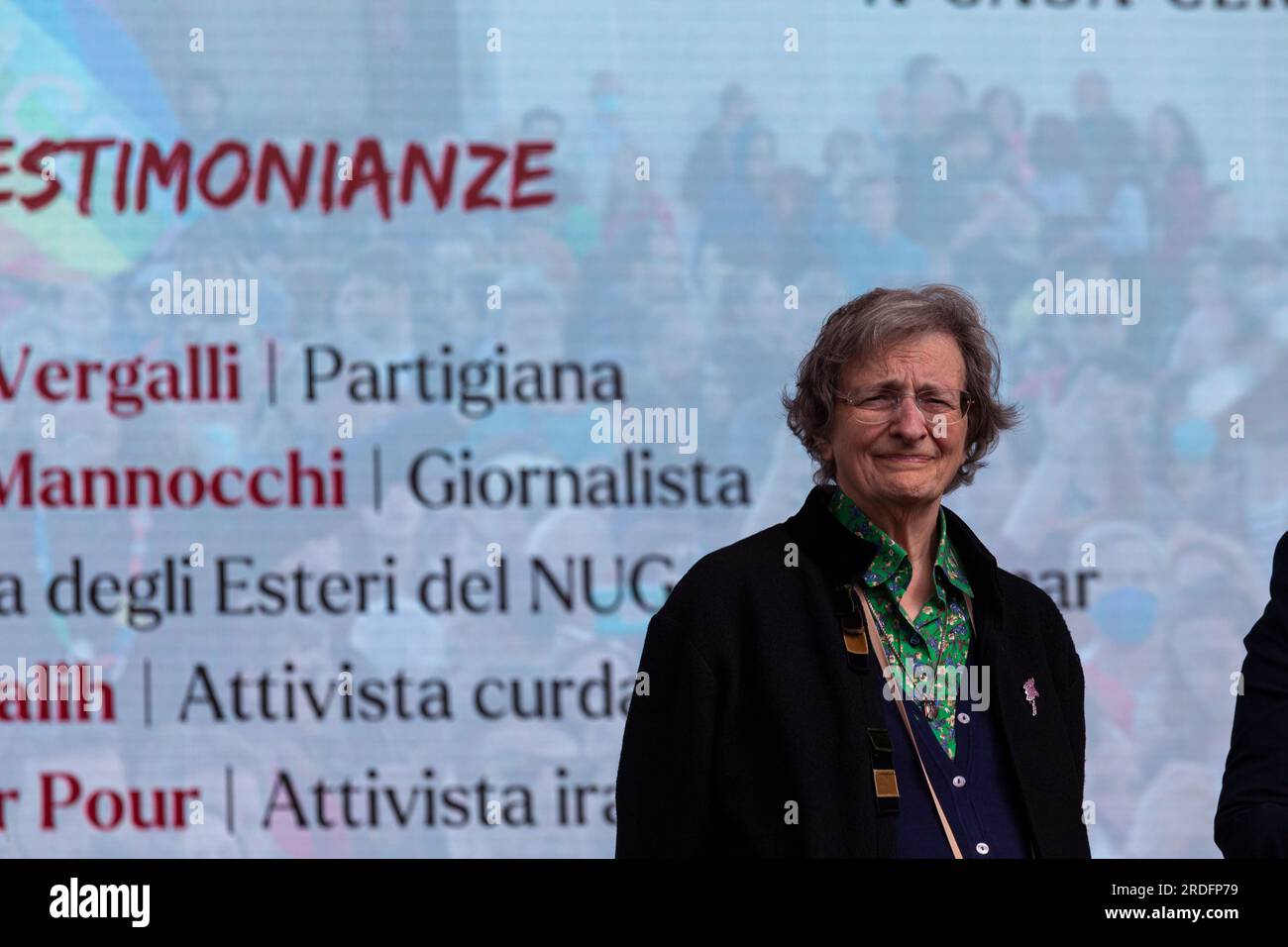 Gattatico, Reggio Emilia, Italie - 25 avril 2023 : Portrait de la partisane italienne Teresa Vergalli lors de la commémoration de la Journée de la libération italienne. Banque D'Images