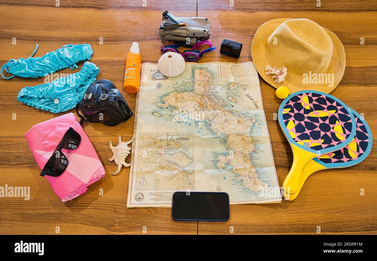 Voyager aux Seychelles, visiter l'île de Mahé, des engins de natation pour commencer vos vacances, Mahé Seychelles Banque D'Images