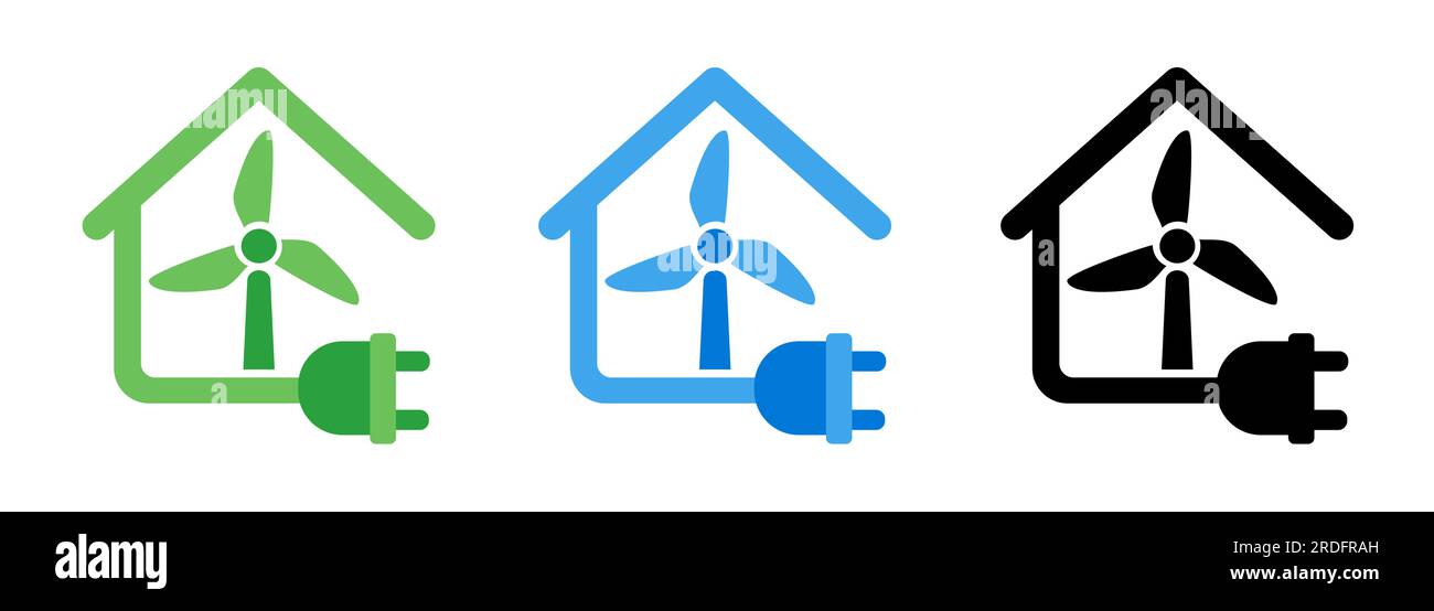 Moulin à vent alimentant l'électricité de la maison à énergie verte générateur d'énergie écologique avec symbole de feuille Illustration de Vecteur