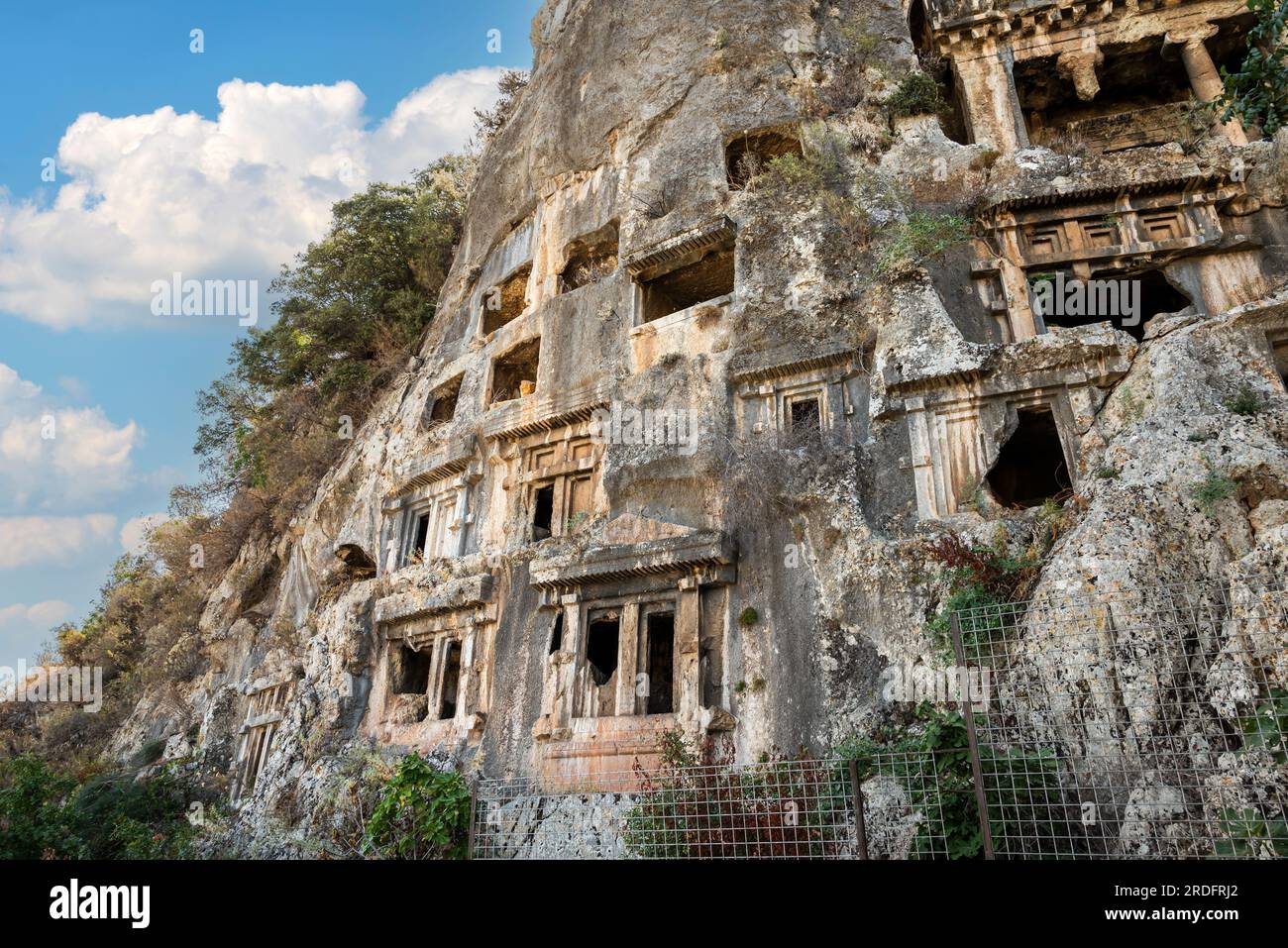 Tombes de roche d'Amyntas à l'ancienne Telmessos, à Fethiye Turquie Banque D'Images