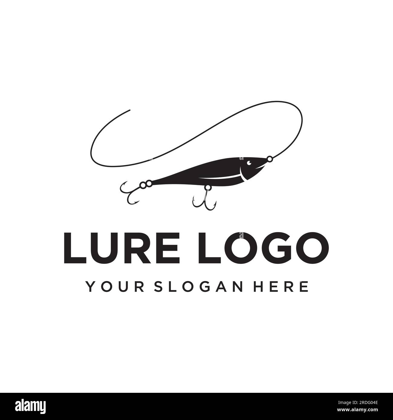 Appât de pêche ou logo d'appât de pêche avec hameçon et canne à pêche. Logo pour magasin de pêche, tournoi et pêcheur à la ligne. Illustration de Vecteur