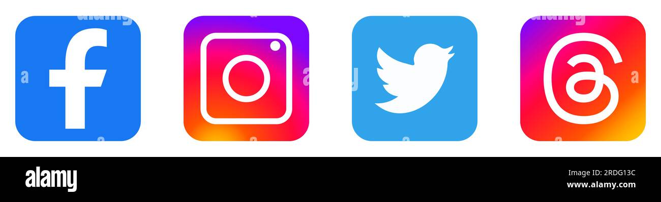 Facebook, Instagram, Twitter, logos de threads. Applications de médias sociaux. Jeu de vecteurs Illustration de Vecteur