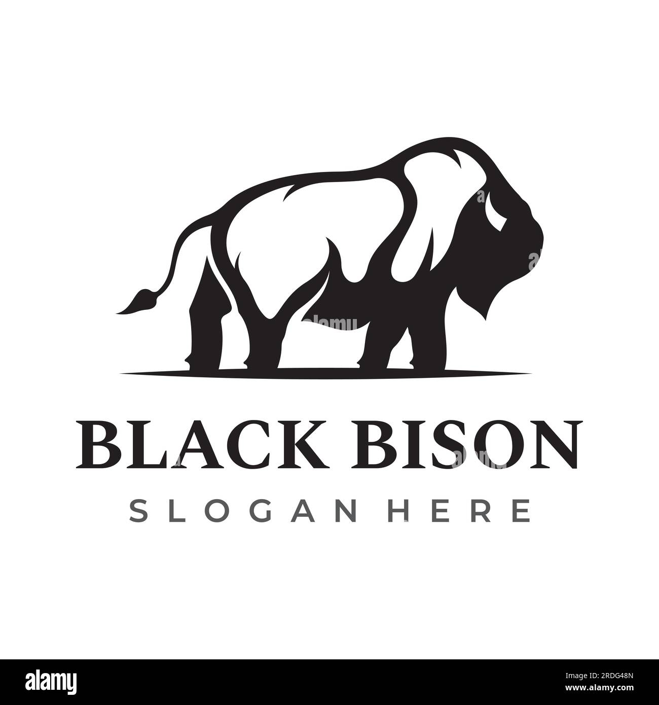 Logo de bison de silhouette, angus rétro, fond isolé de buffle sauvage. Modèle vectoriel. Illustration de Vecteur