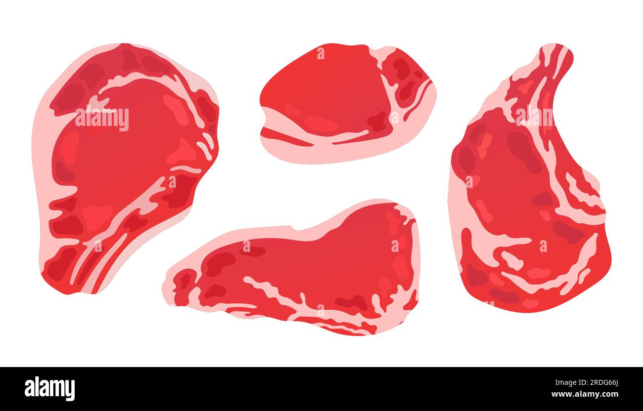 Ensemble de viande. Icônes de steak dans le style de dessin animé. Ensemble de collecte de