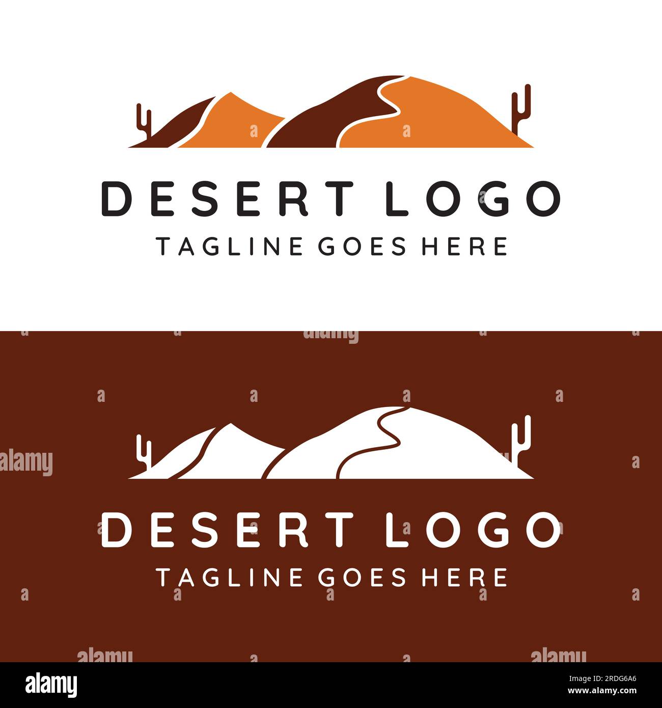 Design abstrait de logo de désert chaud et dunes avec cactus montrant des dunes de sable isolées sur fond. Illustration de Vecteur