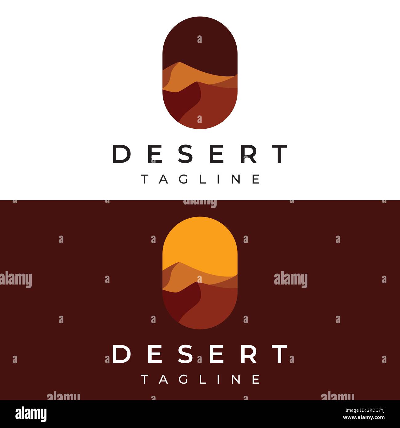 Design abstrait de logo de désert chaud et dunes avec cactus montrant des dunes de sable isolées sur fond. Illustration de Vecteur