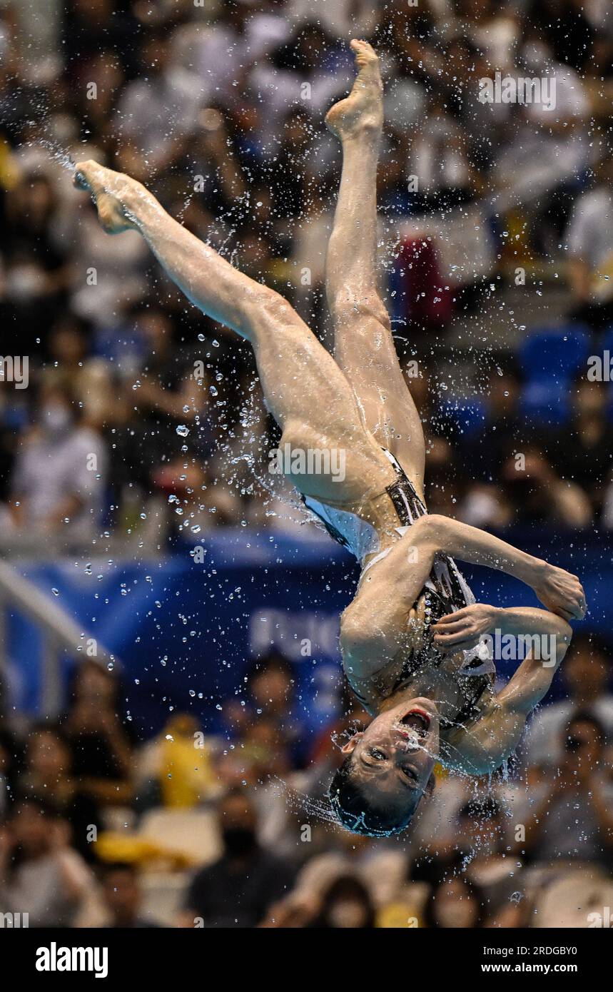 Fukuoka, Japon. 21 juillet 2023. Team Japan se produit lors de la finale libre par équipe de natation artistique aux Championnats du monde aquatiques à Fukuoka, Japon, le 21 juillet 2023. Crédit : Xia Yifang/Xinhua/Alamy Live News Banque D'Images