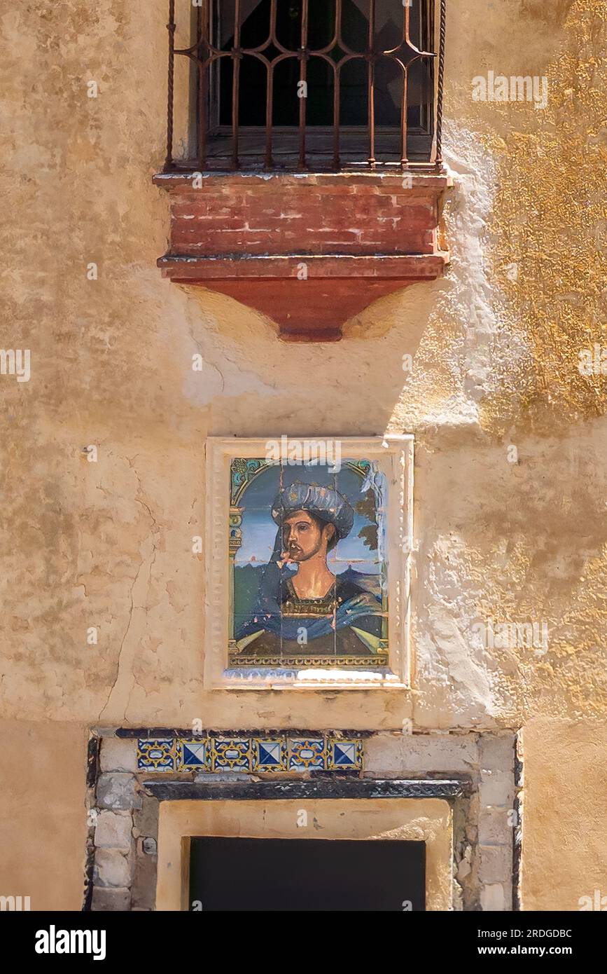 Portrait d'Abu Malik Abd al-Wahid (Abomélique) devant Casa del Rey Moro (Maison du roi maure) - Ronda, Andalousie, Espagne Banque D'Images